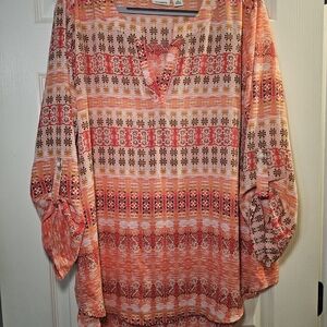Cato Red and Orange Patterned Blouse